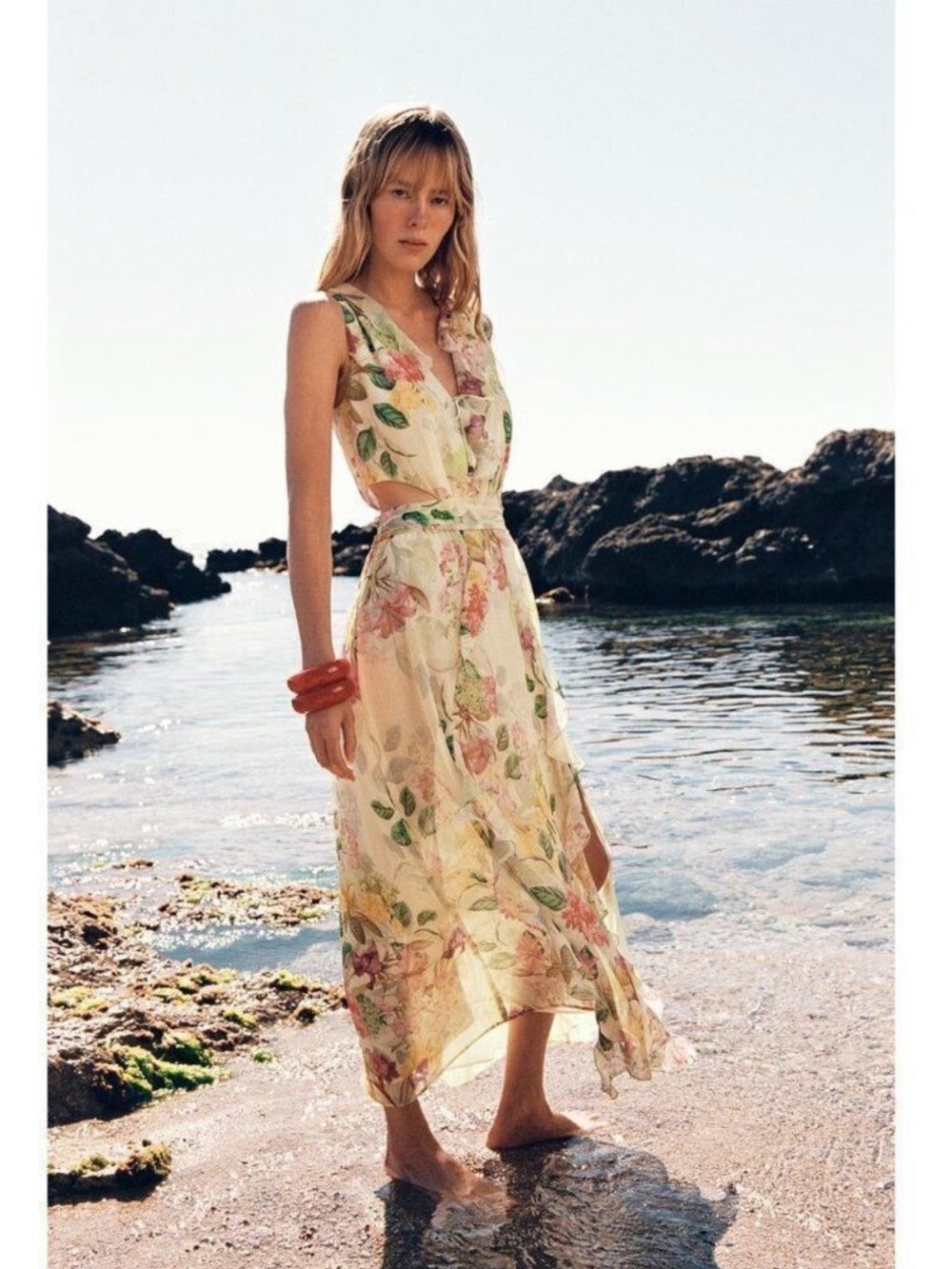 Zara Floral Cut Out Ruffle Maxi Dress 3468/317 Size S